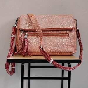 Sorial New York Oceana Burnt Orange & White Embossed Stingray Leather Crossbody